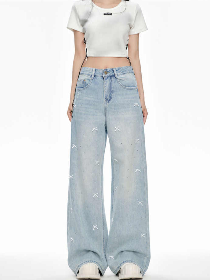 Coquette Bow Tie Diamond Flare Jeans