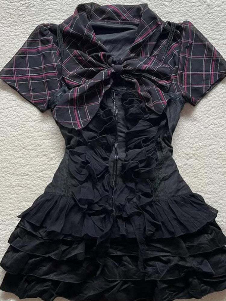 ruffled plaid bow shirt