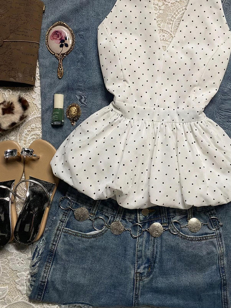 white polka dots halter top