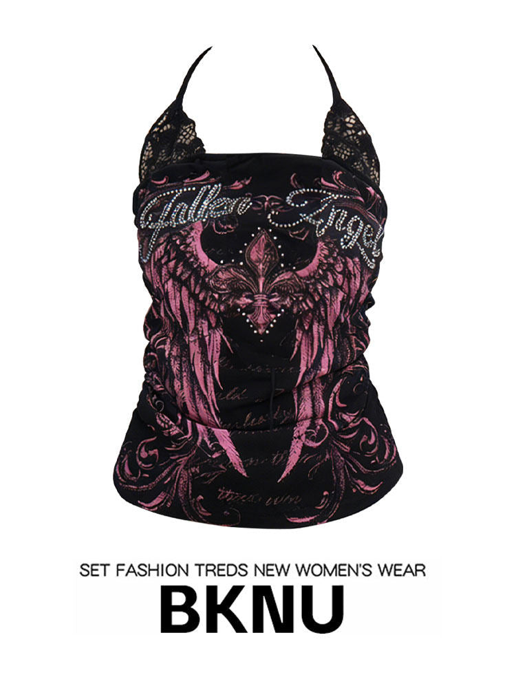 Lace patchwork designer-fit Y2K top