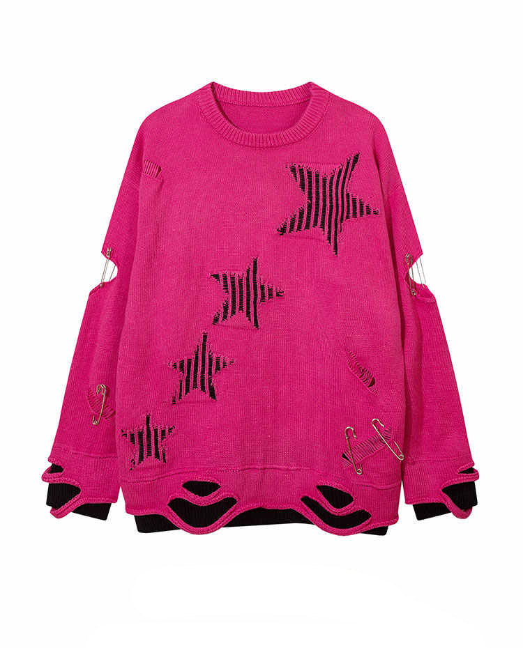 Y2K Grunge Stars Hole Sweater