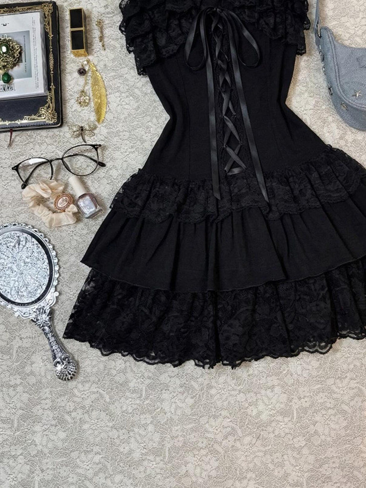 ruffled trim straps corset dress