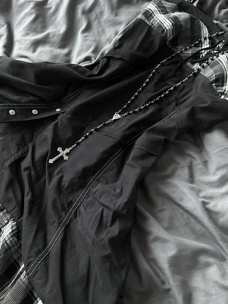 y2k plaid gray suspender dress