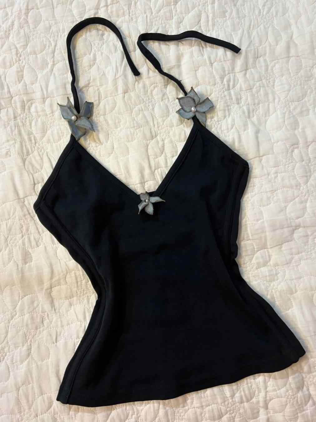 Retro Black Halter-neck Top