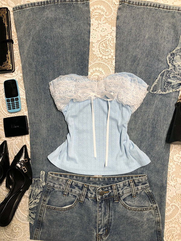 baby blue lace crop top