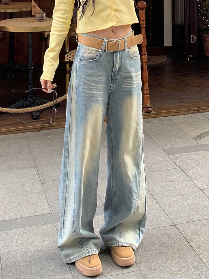 Coquette Yellowed Washed Blue Baggy Jeans