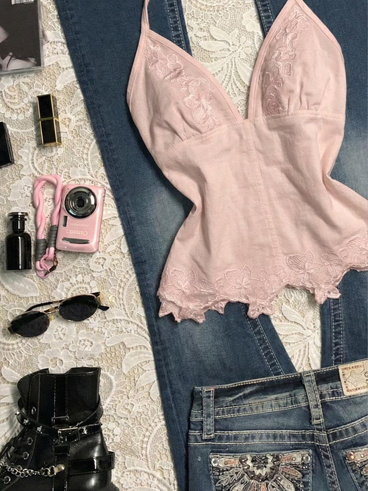 coquette pink halter top