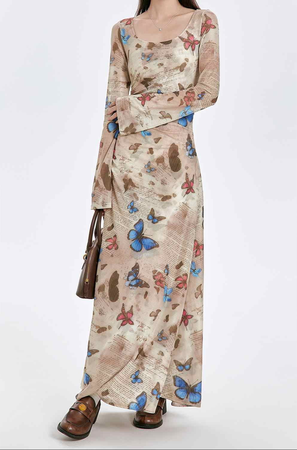 Retro Butterfly Long-sleeved Dress