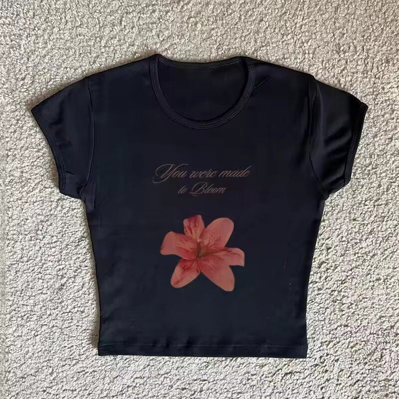 Letter Floral Print Cropped T-Shirt
