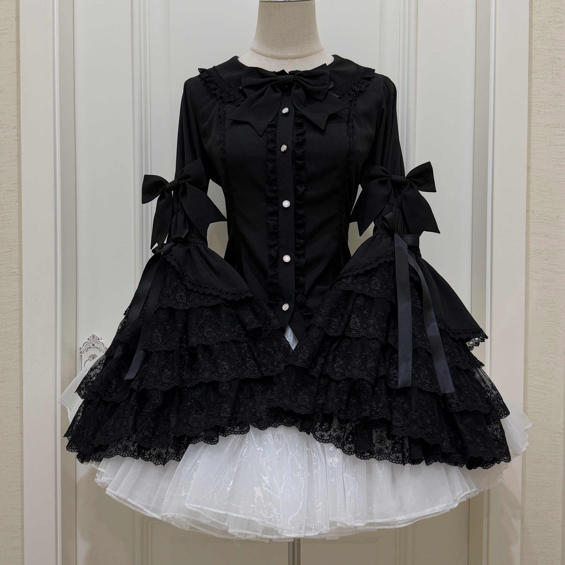 Ruffled Lace Bow Coquette Shirt