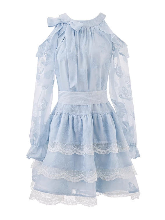 Bow Mesh Lace Puffy Dress