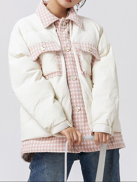 Checkered Spliced Lapel Cotton Jacket