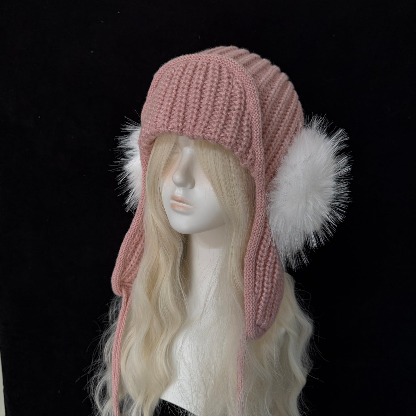 fur ball knitted coquette hat
