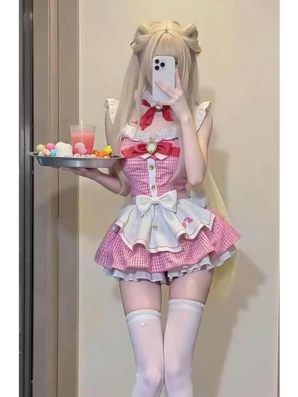 Pink Kawaii Plaid Maid Dress