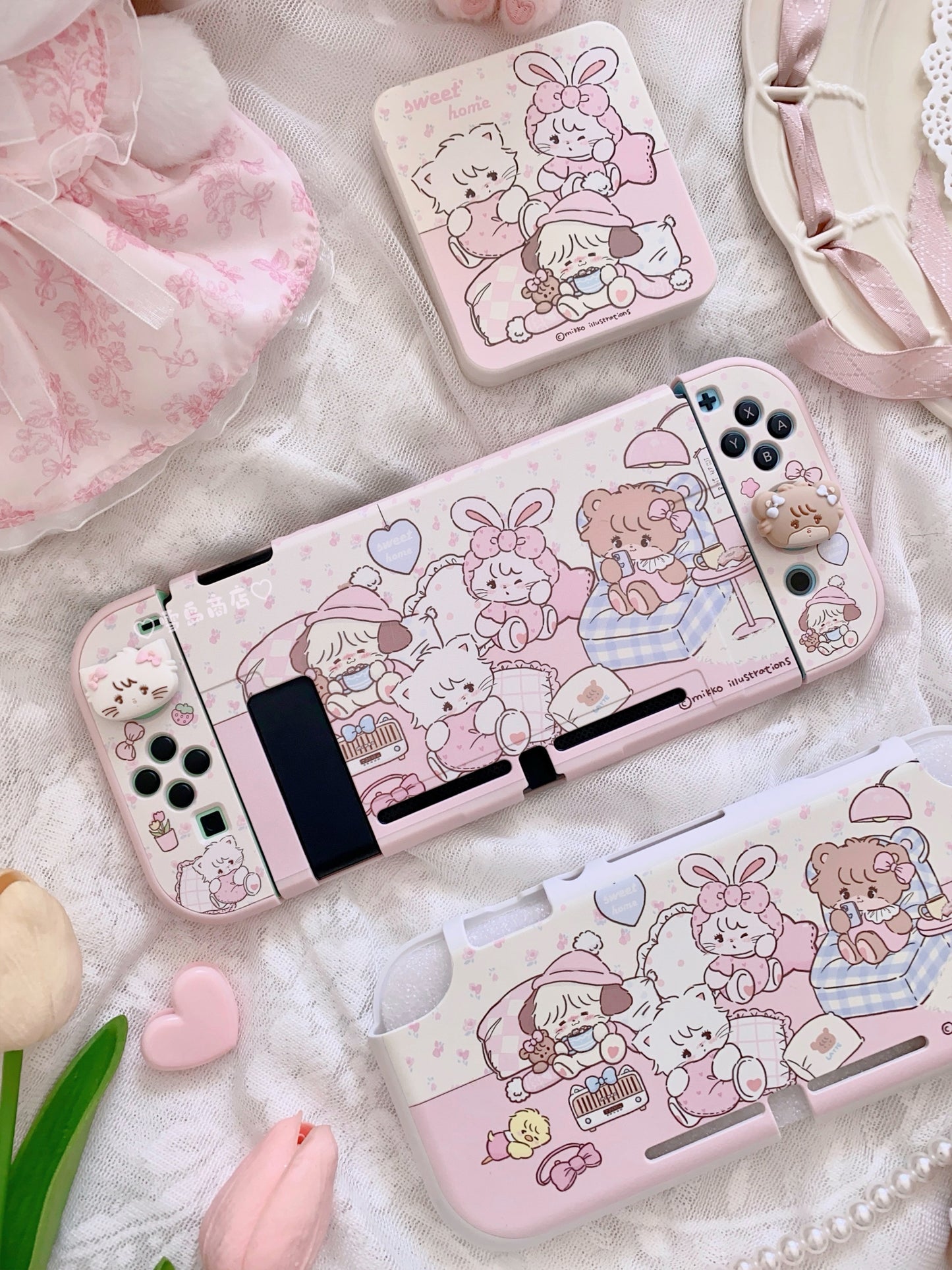 cute switch ns pink oled split hard shell protective case