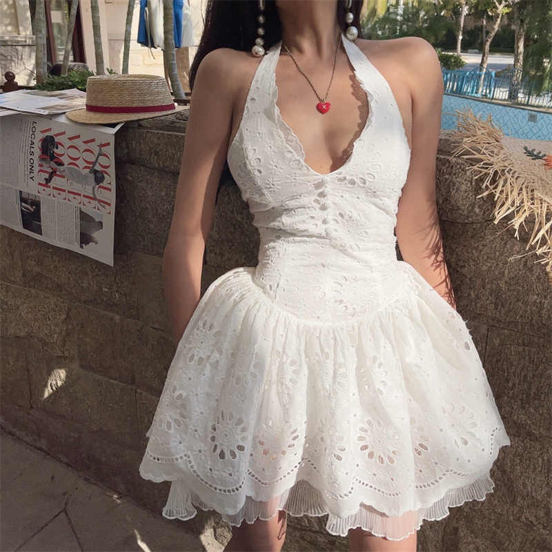 Hollow Cotton Halter-neck Dress