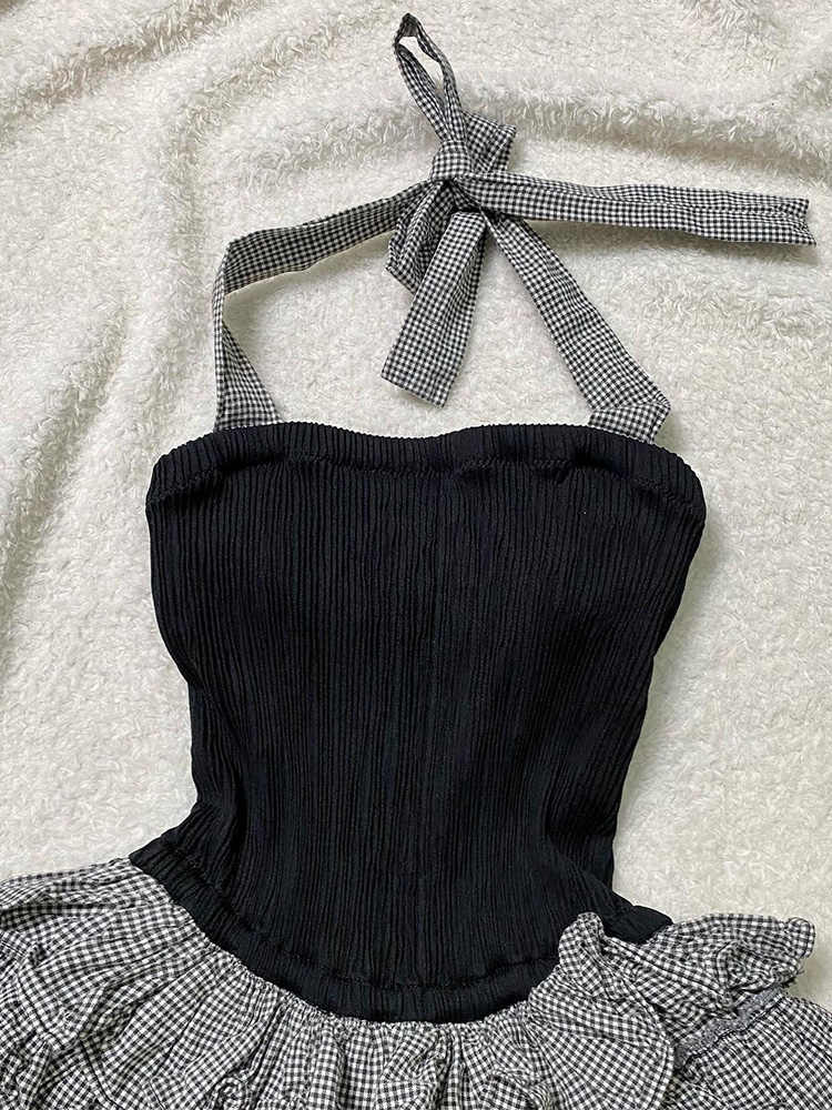 Retro Plaid Suspender Dress