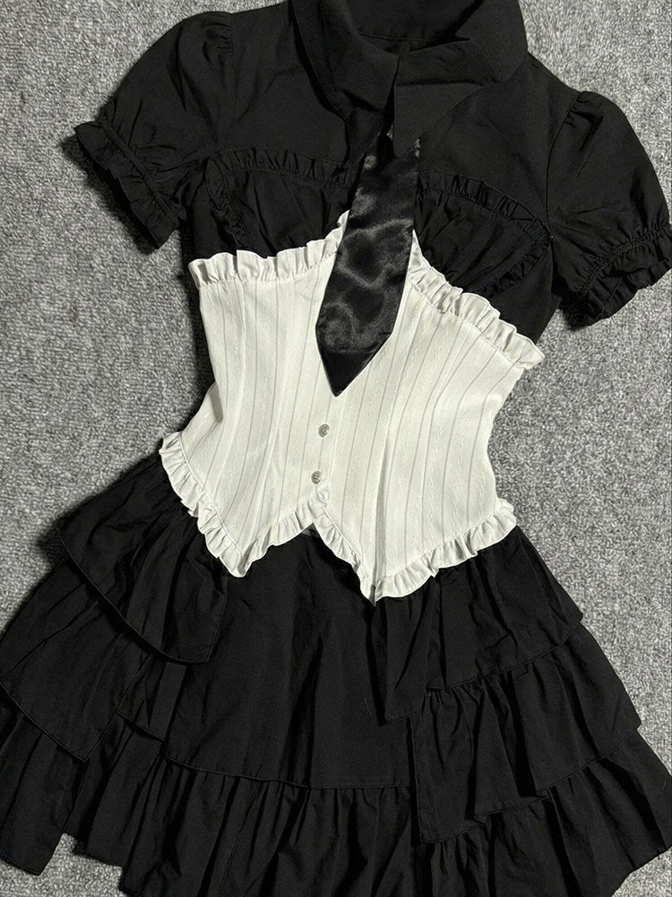 balck&white shirt corset dress