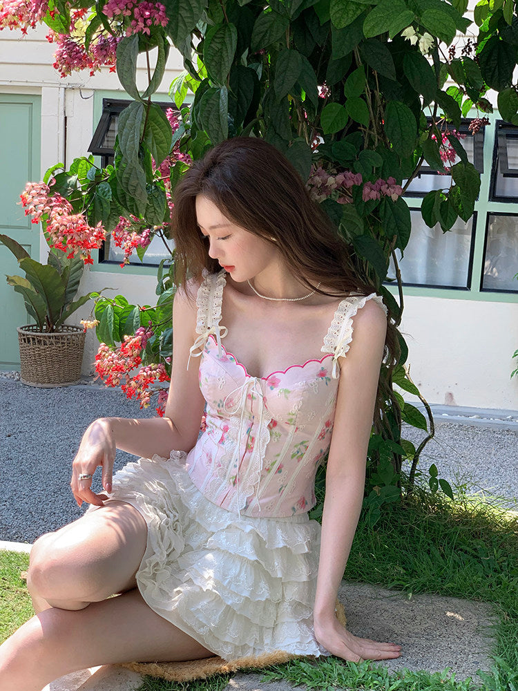 pink rose cotton tank top