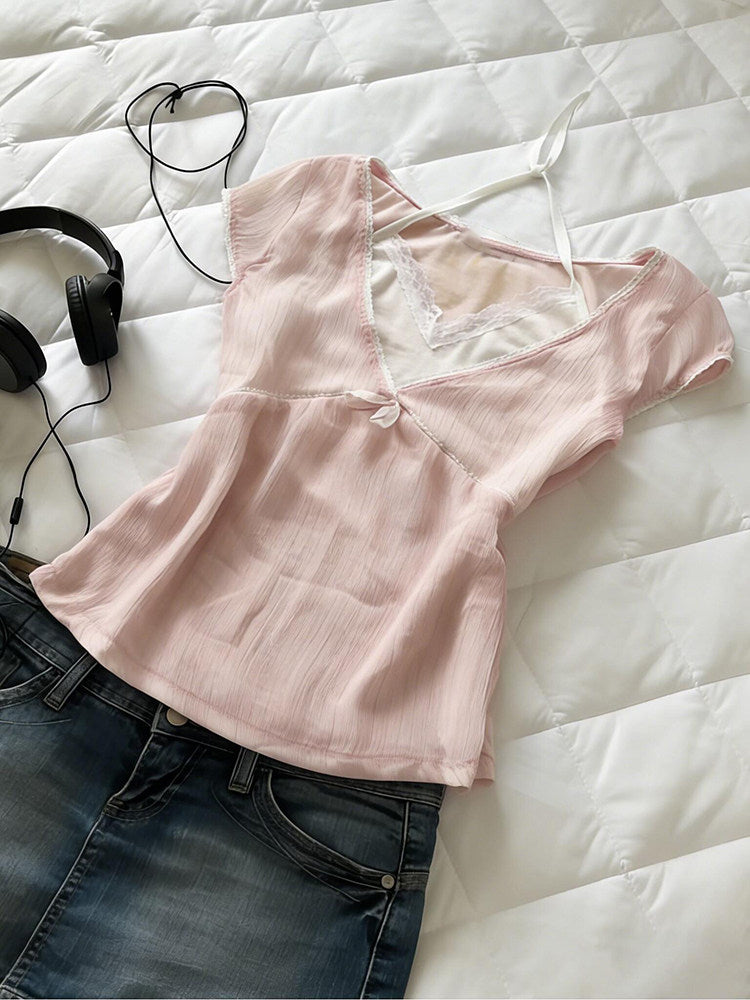 v-neck coquette bow shirt