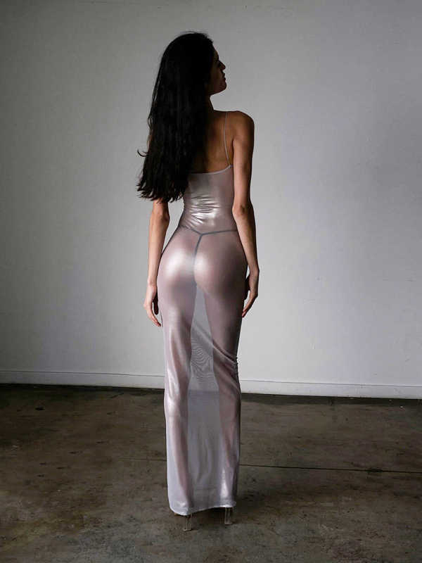 Silver Shiny See-through Hip Dress