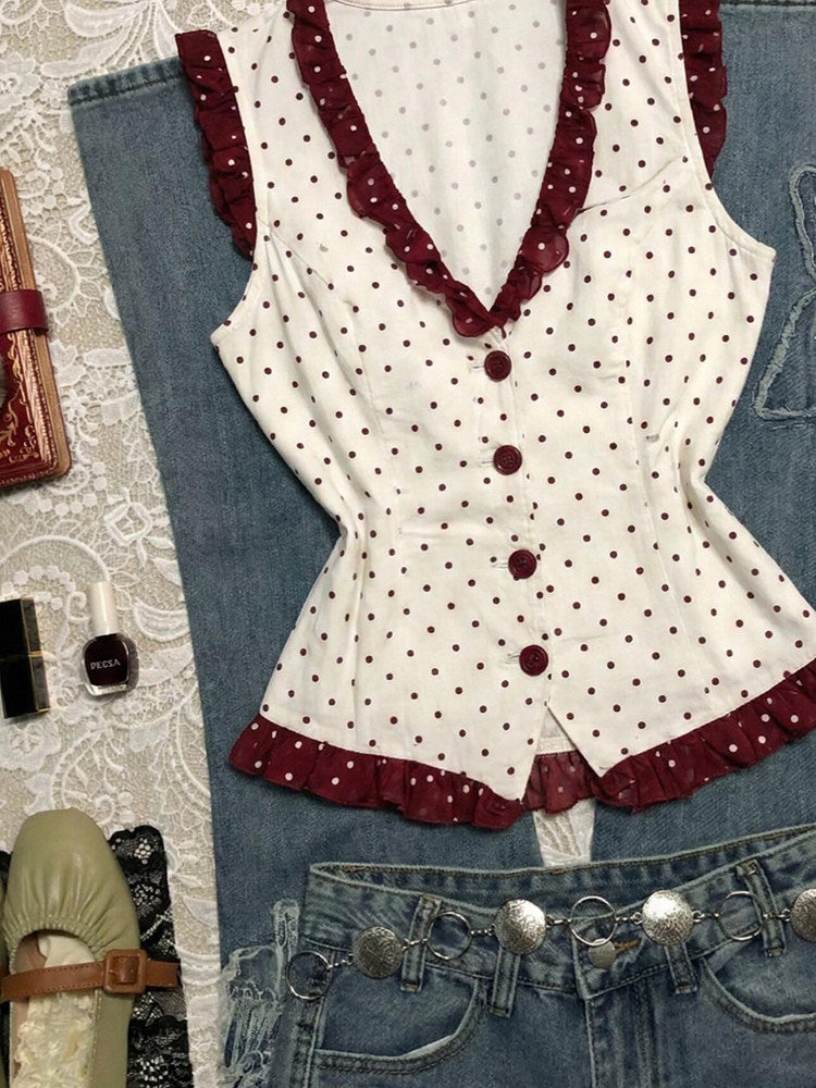 red lace polka dots shirt