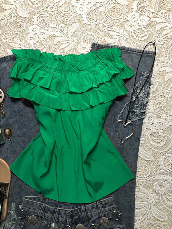 Retro Fungus-trimmed One-shoulder Top