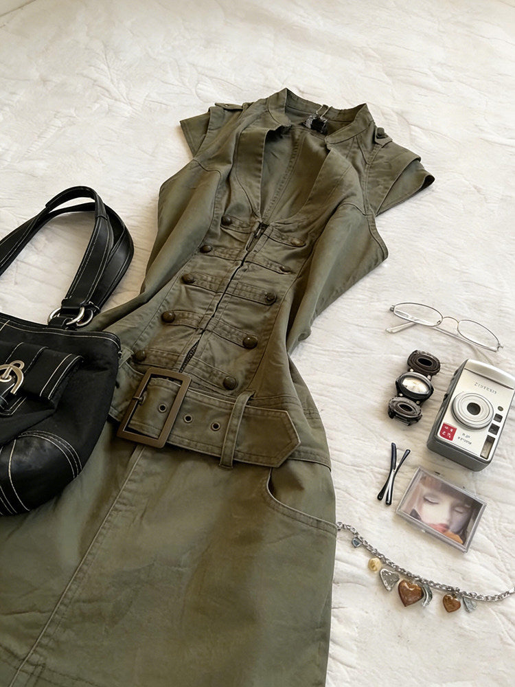 retro green shirt dress