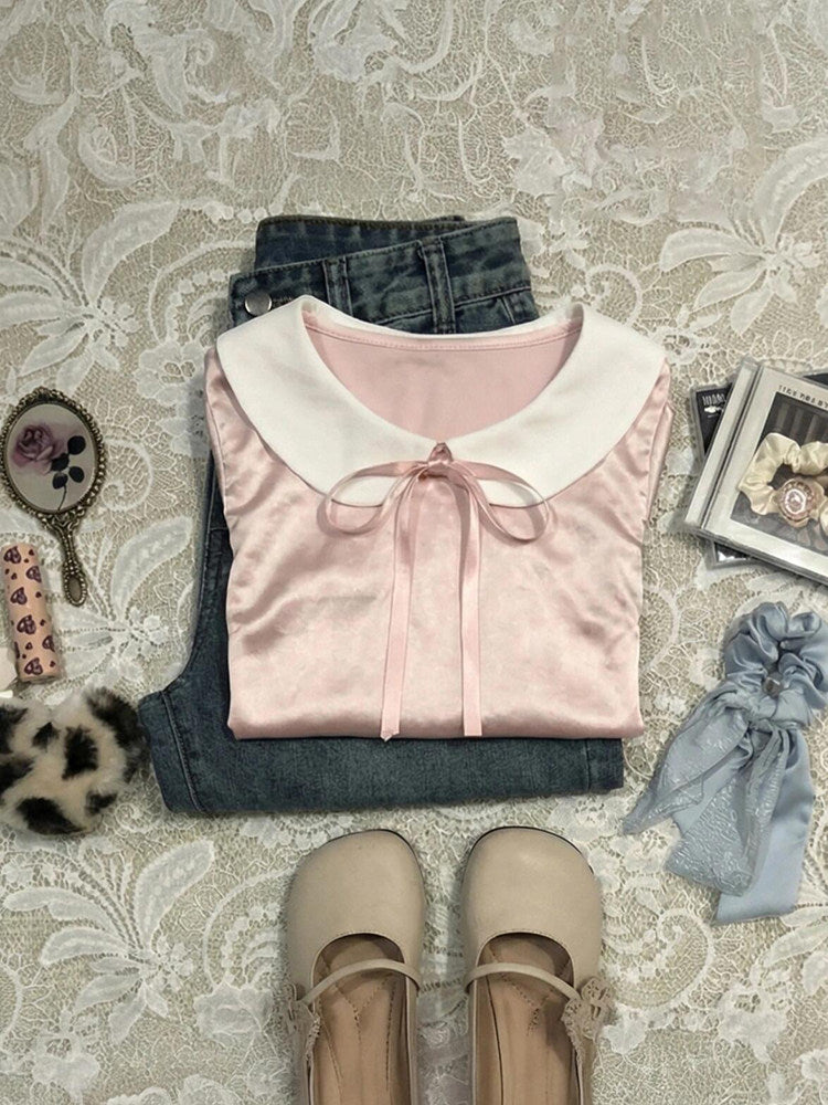 peter pan collar pink shirt