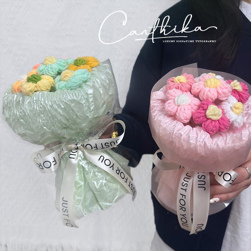Handmade wool puff flowers bouquet