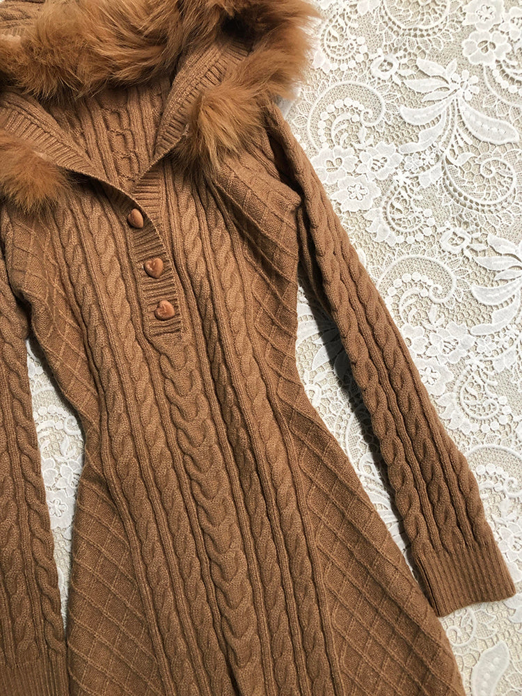 retro brown knitted dress