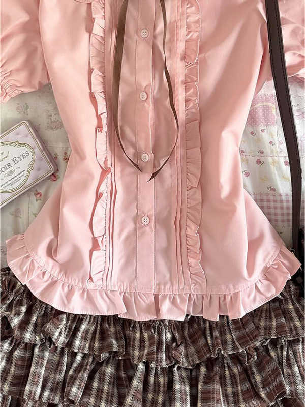 Vintage Pink Puff Sleeve Shirt