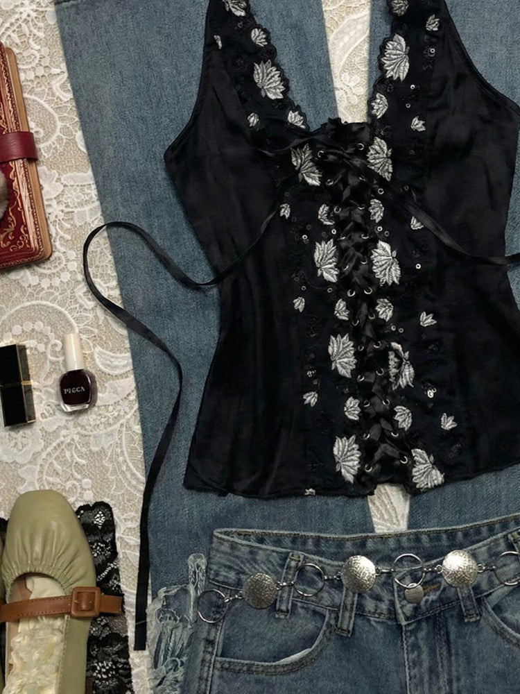 dark coquette print tank top