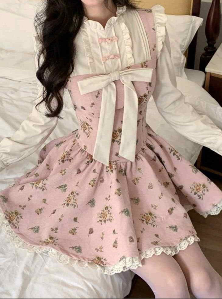 Retro Pink Floral Shirt Dress