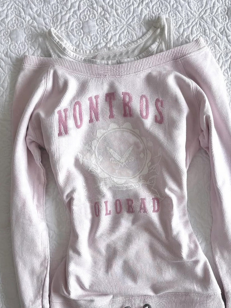 coquette pink off-shoulder sweatshirt