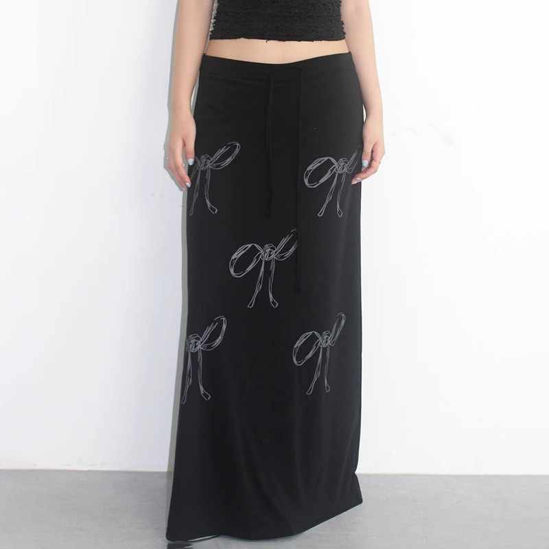 Bow-knot Printed Tulle Dark Coquette Skirt