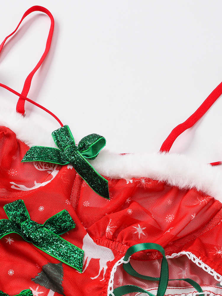 Christmas Mesh Suspender Nightgown