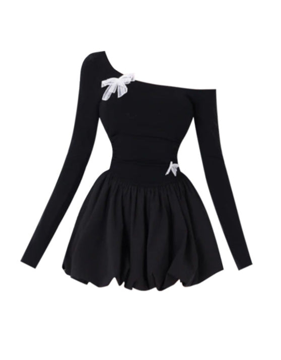 Bow-tie Fluffy Flower Bud Dark Coquette Dress