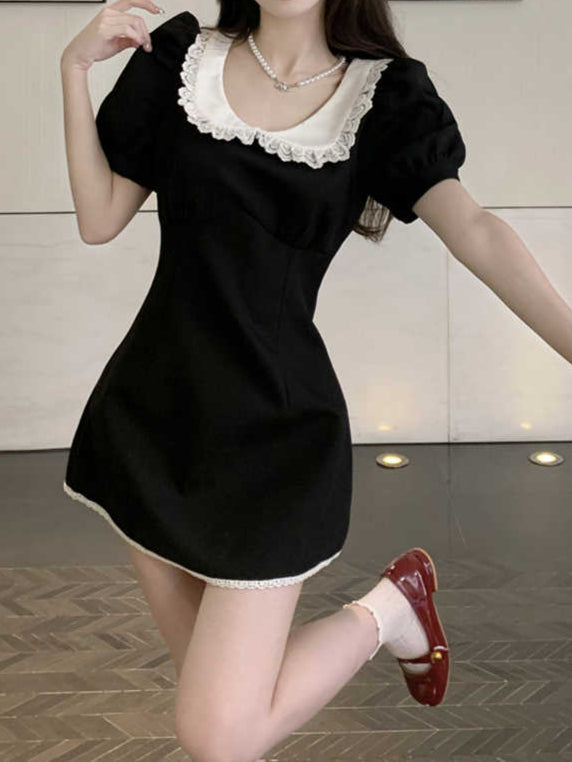 Dark Coquette Puff Sleeve Mini Dress