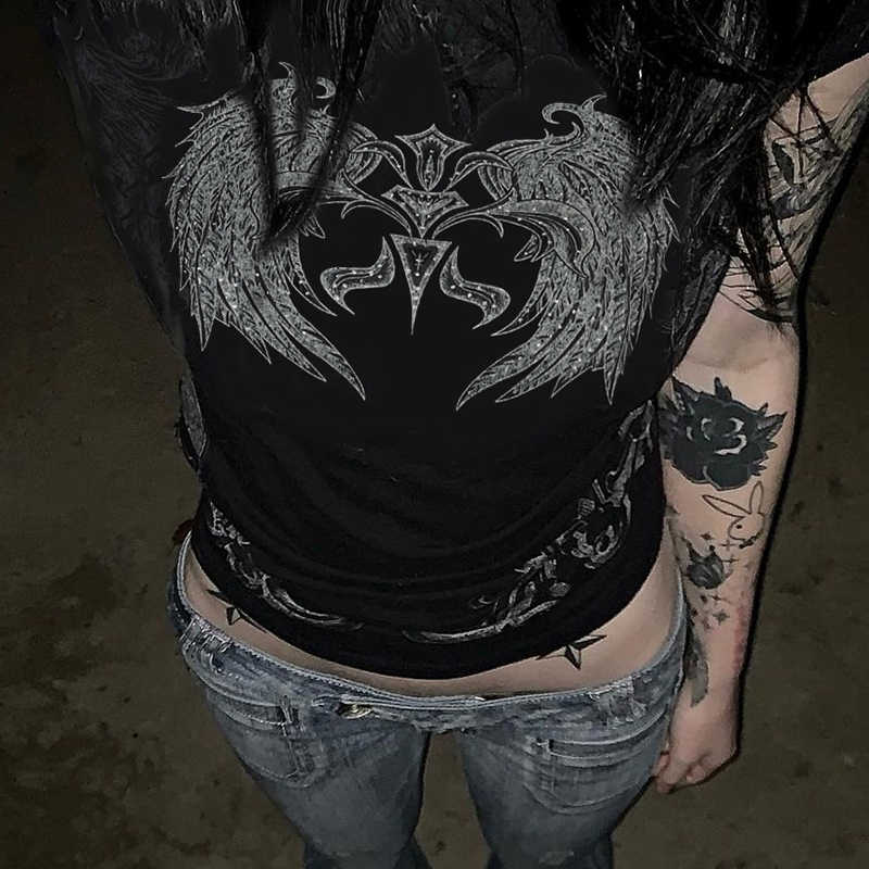 Goth Wings Round Neck Tee