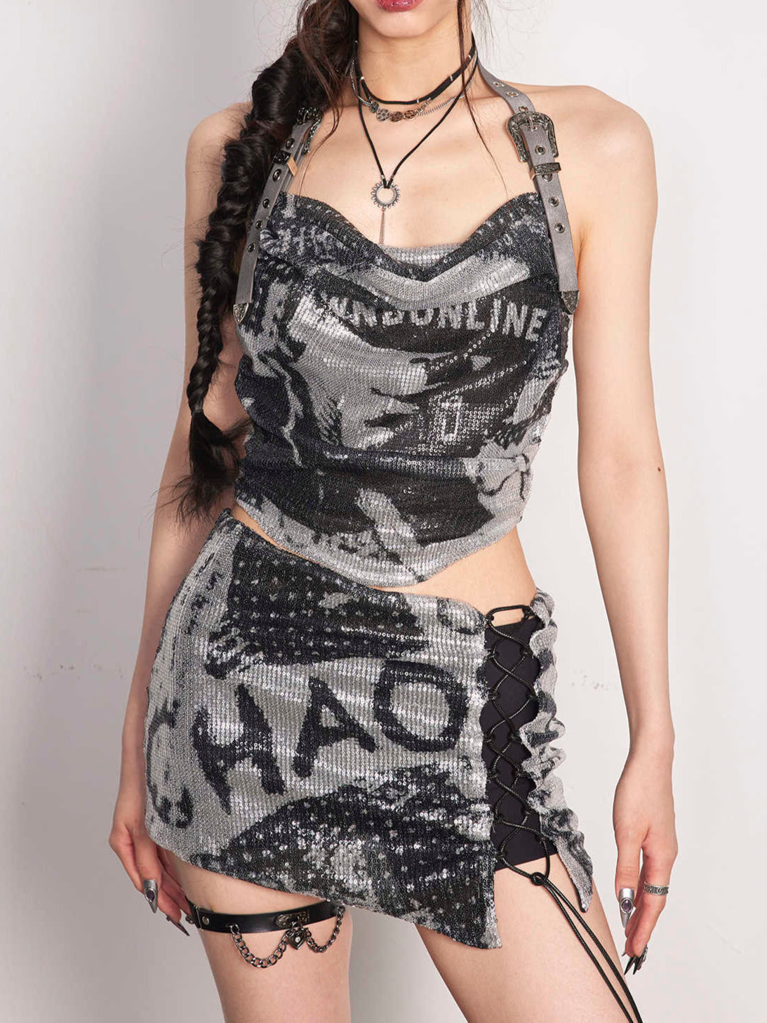 Y2K Sequin Punk Crop Top