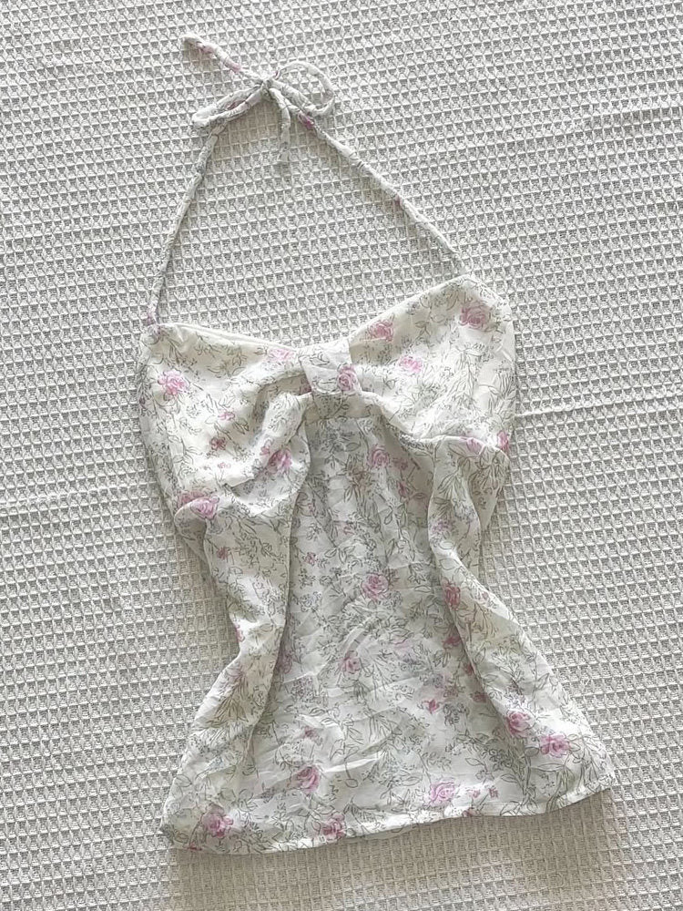 white floral halter top