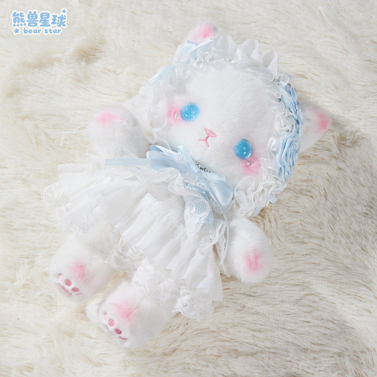 baby blue bow kitty plush pearls bag