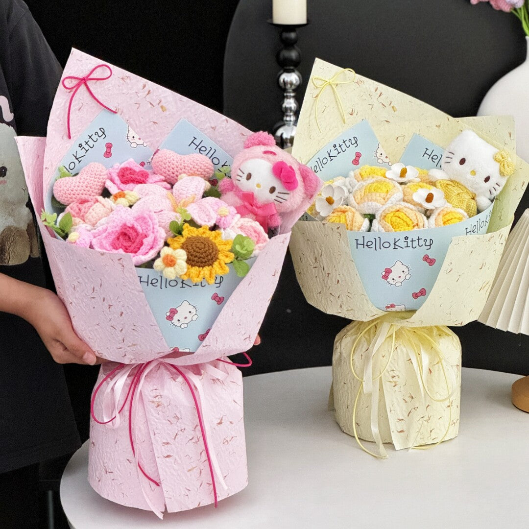 kawaii Kitty knitted flowers bouquet
