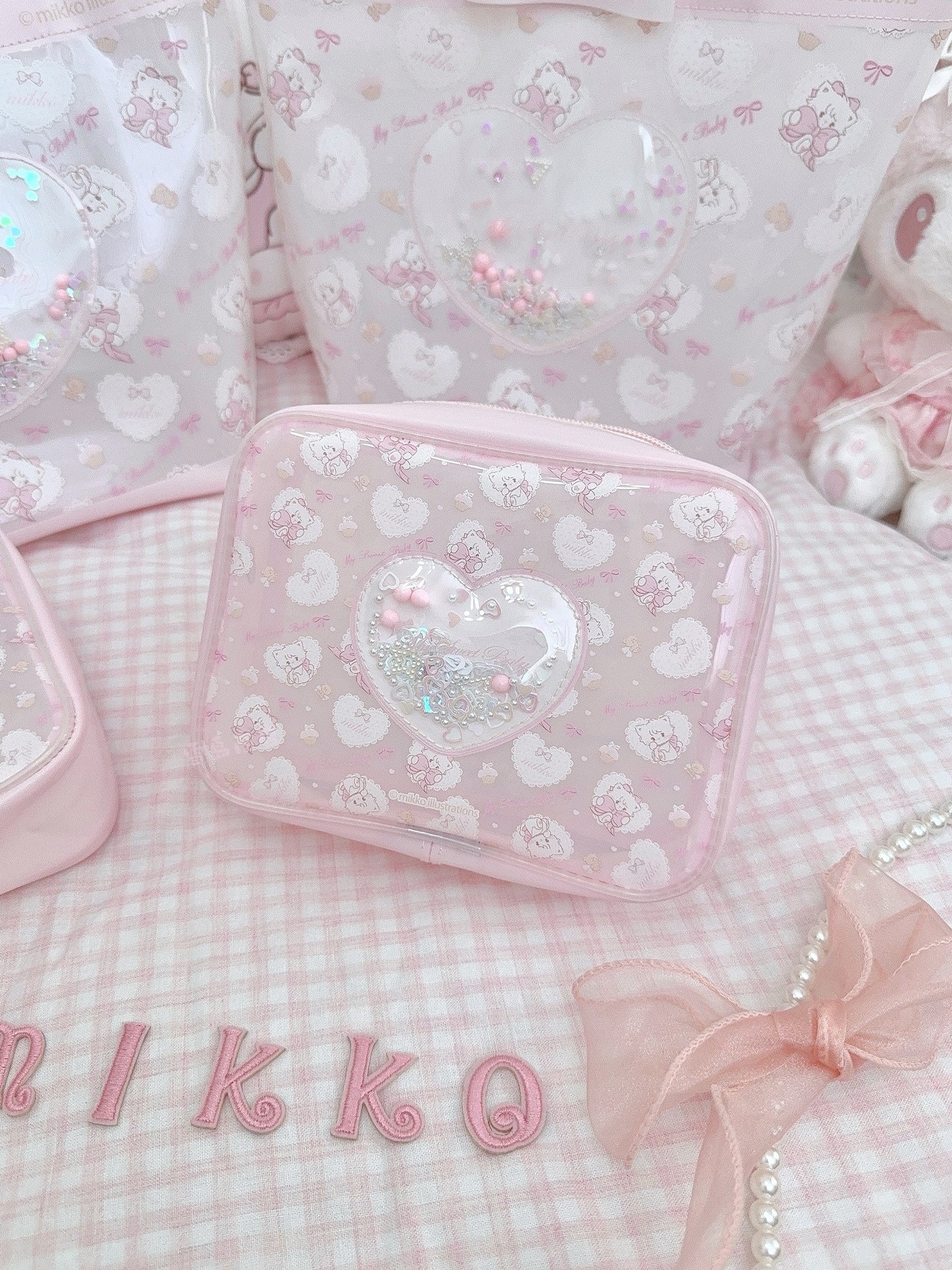 kawaii pink jelly makeup storage bag