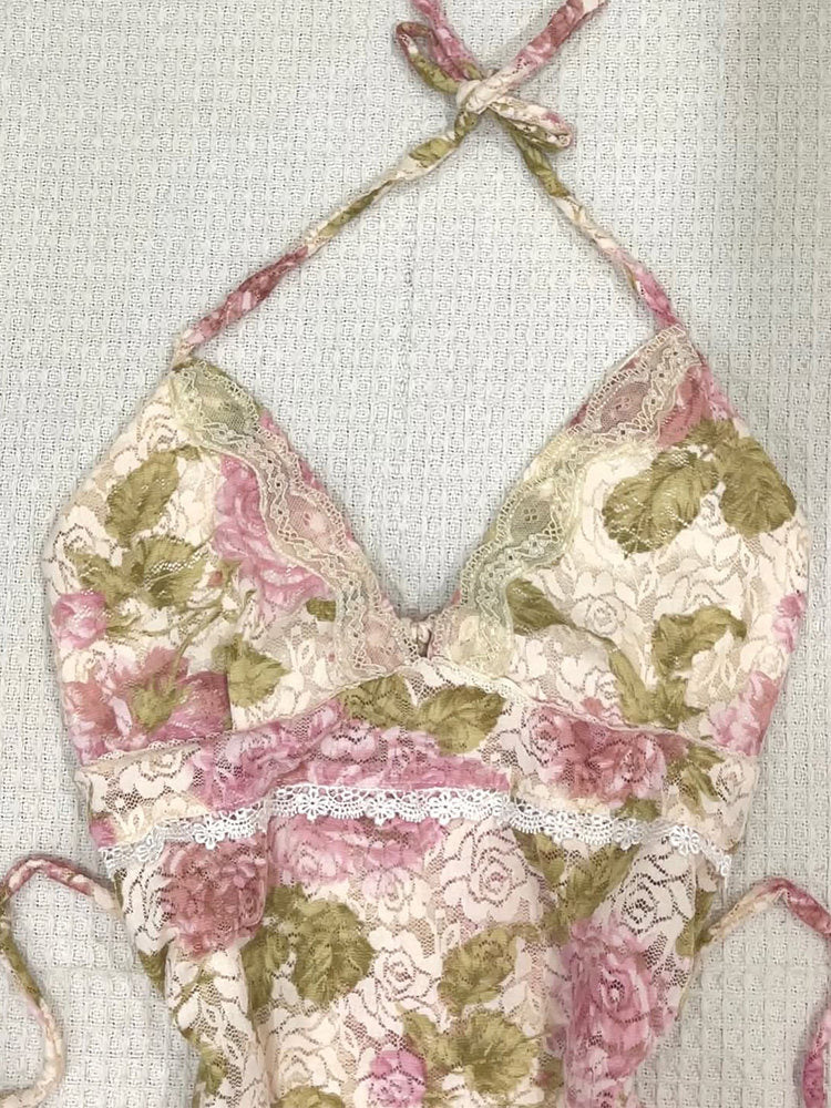 floral pink&green tank top