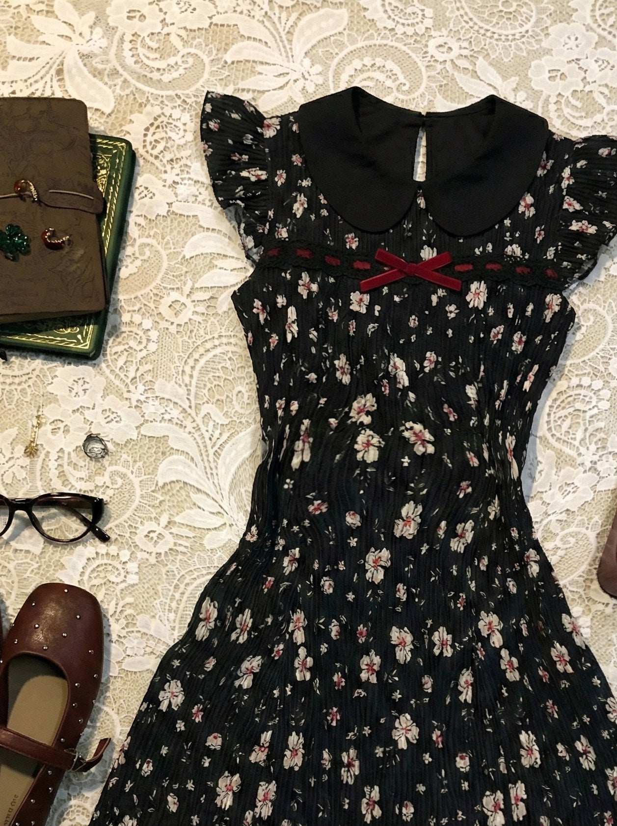 retro black floral dress