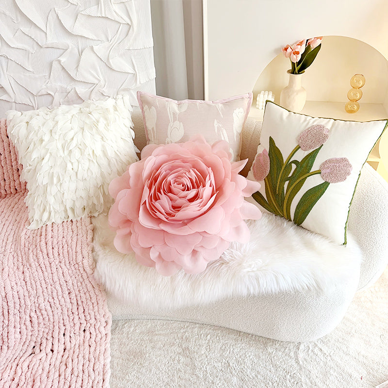 cream style pink flower pillow