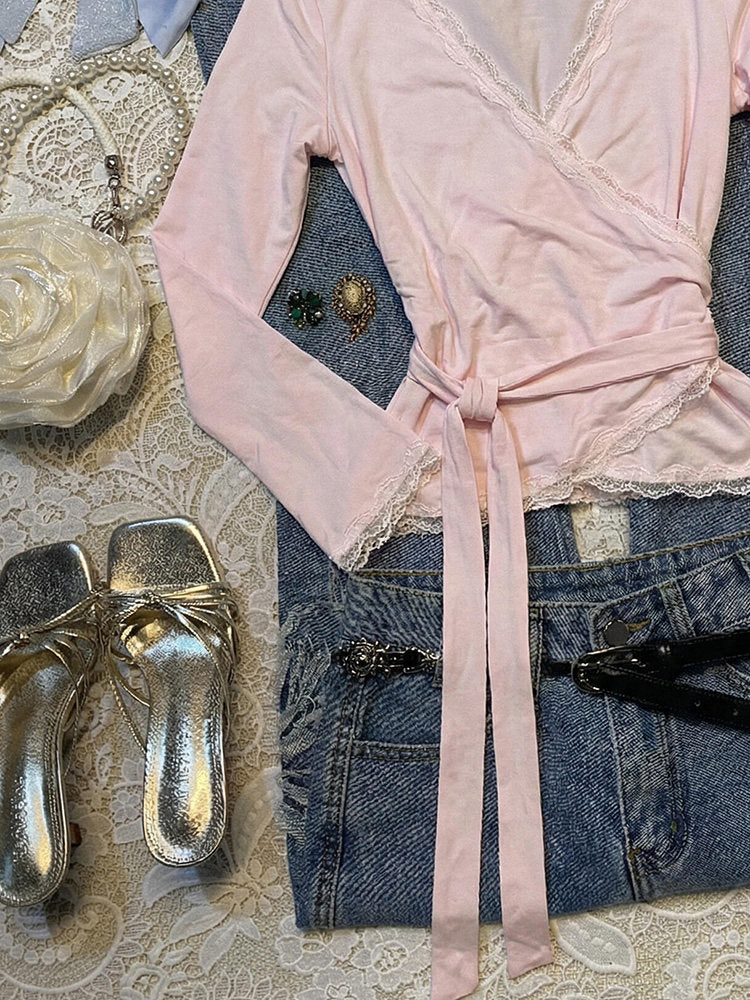 balletcore pink long-sleeved top