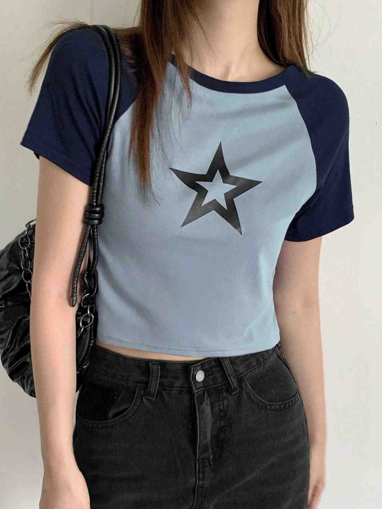 Y2K Retro Raglan Star T-shirt